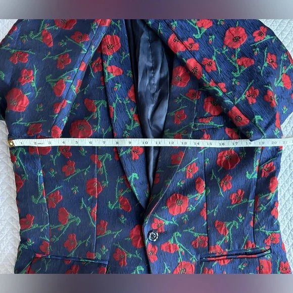Navy Men's Print Blazer with Red Poppy Print 38R